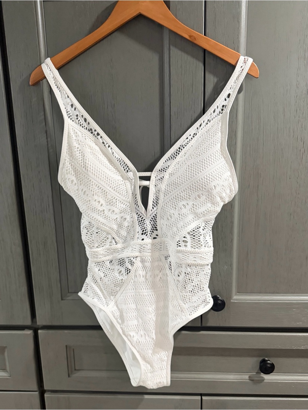 BECCA White Crochet like  Sexy One-Piece Swim Suit.